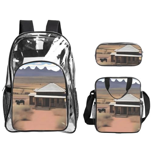 QHZLY Transparentes PVC-Rucksack Western Trails Rucksack Lunchtasche Federmäppchen Set, leicht und langlebig QHZLY Transparentes PVC-Rucksack Western Trails Rucksack Lunchtasche Federmäppchen Set, leicht und langlebig von QHZLY
