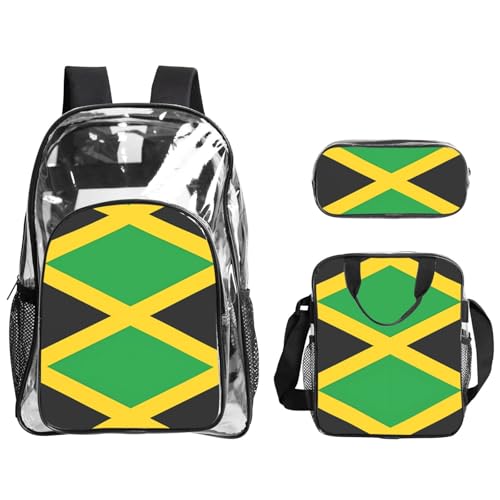 QHZLY Transparentes PVC-Rucksack mit Jamaika-Flagge, Federmäppchen, leicht und langlebig von QHZLY