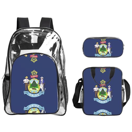 QHZLY Transparentes PVC-Rucksack mit Maine State Flagge, Federmäppchen, leicht und langlebig QHZLY Transparentes PVC-Rucksack mit Maine State Flagge, Federmäppchen, leicht und langlebig von QHZLY