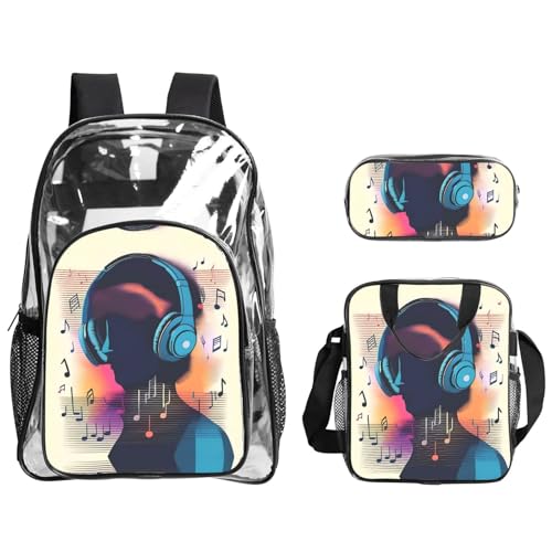QHZLY Transparentes PVC-Rucksack mit Musik-Vibe-Motiv, leicht und langlebig QHZLY Transparentes PVC-Rucksack mit Musik-Vibe-Motiv, leicht und langlebig von QHZLY