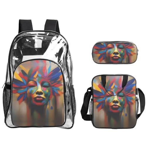 QHZLY Transparentes PVC-Rucksack mit Pinselstrichen, Federmäppchen, leicht und langlebig von QHZLY