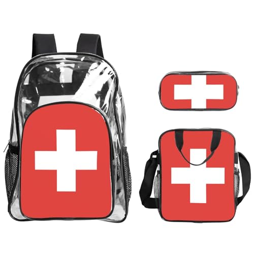 QHZLY Transparentes PVC-Rucksack mit Schweizer Flagge, Federmäppchen, leicht und langlebig von QHZLY