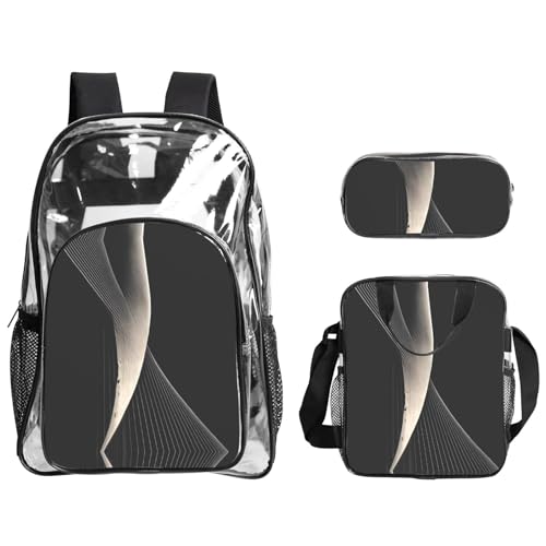 QHZLY Transparentes PVC-Rucksack mit abstrakten Kurven, Federmäppchen, leicht und langlebig QHZLY Transparentes PVC-Rucksack mit abstrakten Kurven, Federmäppchen, leicht und langlebig von QHZLY