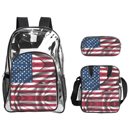 QHZLY Transparentes PVC-Rucksack mit amerikanischer Flagge, Federmäppchen, leicht und langlebig von QHZLY