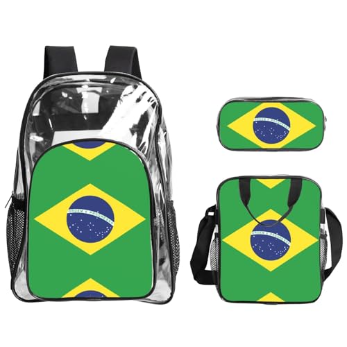 QHZLY Transparentes PVC-Rucksack mit brasilianischer Flagge, Federmäppchen, leicht und langlebig QHZLY Transparentes PVC-Rucksack mit brasilianischer Flagge, Federmäppchen, leicht und langlebig von QHZLY