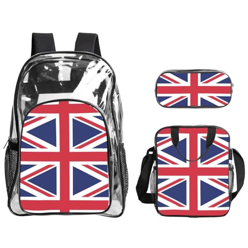 QHZLY Transparentes PVC-Rucksack mit britischer Flagge, Federmäppchen, leicht und langlebig von QHZLY
