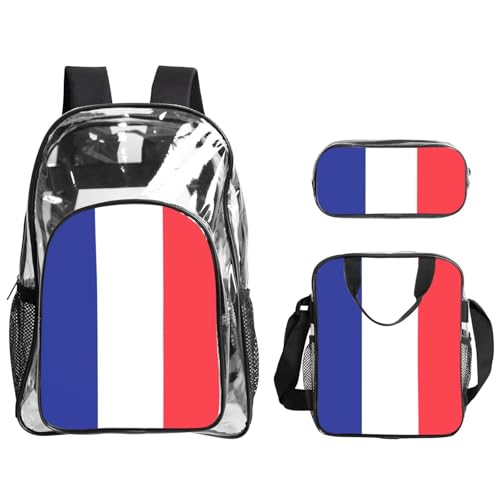 QHZLY Transparentes PVC-Rucksack mit französischer Flagge, Federmäppchen, leicht und langlebig von QHZLY