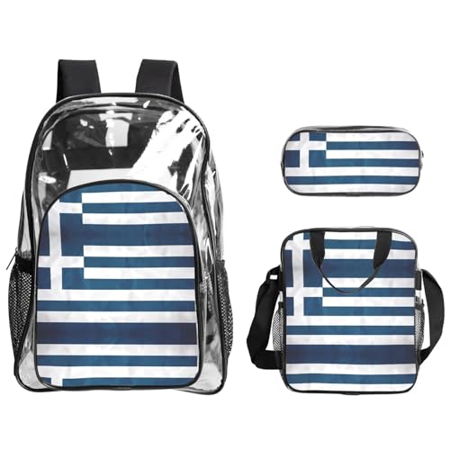 QHZLY Transparentes PVC-Rucksack mit griechischer Flagge, Federmäppchen, leicht und langlebig von QHZLY