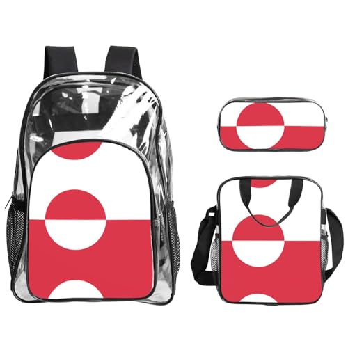 QHZLY Transparentes PVC-Rucksack mit grönländischer Flagge, Federmäppchen, leicht und langlebig QHZLY Transparentes PVC-Rucksack mit grönländischer Flagge, Federmäppchen, leicht und langlebig von QHZLY