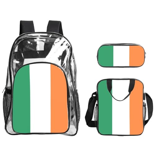 QHZLY Transparentes PVC-Rucksack mit irischer Flagge, Federmäppchen, leicht und langlebig von QHZLY