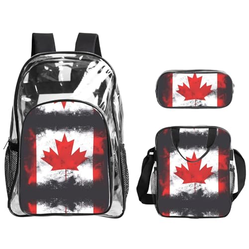 QHZLY Transparentes PVC-Rucksack mit kanadischer Flagge, Federmäppchen, leicht und langlebig QHZLY Transparentes PVC-Rucksack mit kanadischer Flagge, Federmäppchen, leicht und langlebig von QHZLY