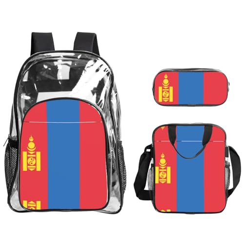 QHZLY Transparentes PVC-Rucksack mit mongolischer Flagge, Federmäppchen, leicht und langlebig von QHZLY