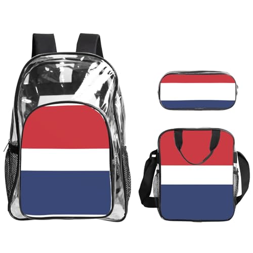 QHZLY Transparentes PVC-Rucksack mit niederländischer Flagge, Federmäppchen, leicht und langlebig von QHZLY