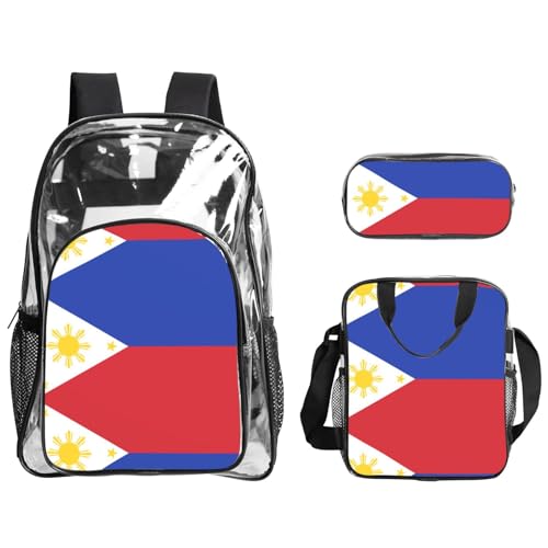 QHZLY Transparentes PVC-Rucksack mit philippinischer Flagge, Federmäppchen, leicht und langlebig QHZLY Transparentes PVC-Rucksack mit philippinischer Flagge, Federmäppchen, leicht und langlebig von QHZLY
