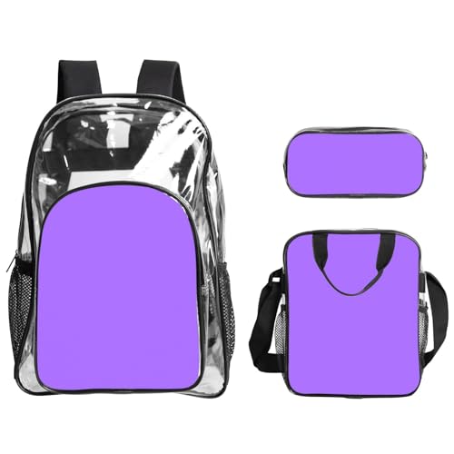 QHZLY Transparentes PVC-Set, einfarbig, hellviolett, Rucksack, Lunchtasche, Federmäppchen, leicht und langlebig QHZLY Transparentes PVC-Set, einfarbig, hellviolett, Rucksack, Lunchtasche, Federmäppchen, leicht und langlebig von QHZLY