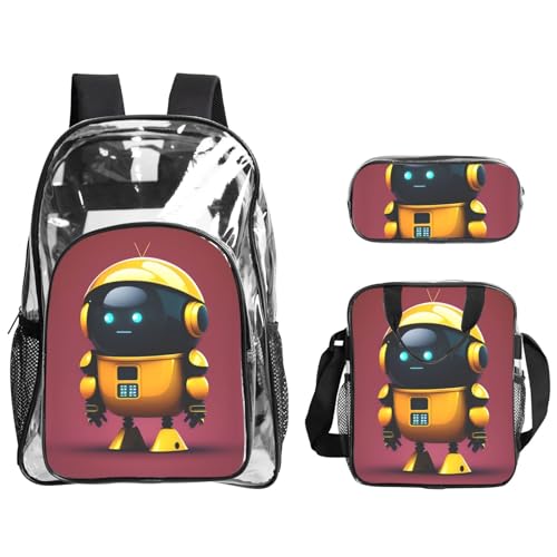 QHZLY Transparentes PVC-Smart-Roboter-Rucksack, Lunchtasche, Federmäppchen-Set, leicht und langlebig QHZLY Transparentes PVC-Smart-Roboter-Rucksack, Lunchtasche, Federmäppchen-Set, leicht und langlebig von QHZLY