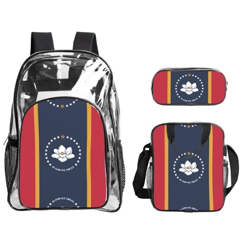 QHZLY Transparentes PVC-Staatsflaggen-Rucksack, Lunch-Tasche, Federmäppchen-Set, leicht und langlebig QHZLY Transparentes PVC-Staatsflaggen-Rucksack, Lunch-Tasche, Federmäppchen-Set, leicht und langlebig von QHZLY