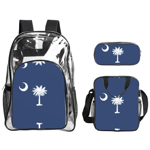 QHZLY Transparentes PVC-Süd-Carolina-Flaggen-Rucksack, Lunchtasche, Federmäppchen-Set, leicht und langlebig QHZLY Transparentes PVC-Süd-Carolina-Flaggen-Rucksack, Lunchtasche, Federmäppchen-Set, leicht und langlebig von QHZLY