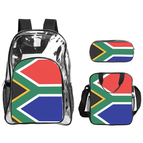 QHZLY Transparentes PVC-Südafrika-Flaggen-Rucksack, Lunchtasche, Federmäppchen-Set, leicht und langlebig von QHZLY