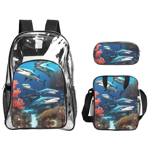 QHZLY Transparentes PVC-U-Boot-Haifisch-Korallenrucksack, Lunch-Tasche, Federmäppchen-Set, leicht und langlebig QHZLY Transparentes PVC-U-Boot-Haifisch-Korallenrucksack, Lunch-Tasche, Federmäppchen-Set, leicht und langlebig von QHZLY