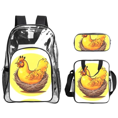 QHZLY Transparentes PVC-Vogelnest goldenes Huhn-Rucksack, Lunch-Tasche, Federmäppchen, Set, leicht und langlebig von QHZLY