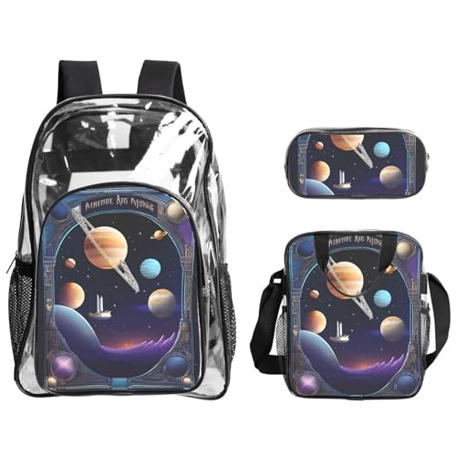 QHZLY Transparentes PVC a Cosmic Voyage Rucksack Lunchtasche Federmäppchen Set, leicht und langlebig QHZLY Transparentes PVC a Cosmic Voyage Rucksack Lunchtasche Federmäppchen Set, leicht und langlebig von QHZLY