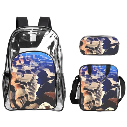 QHZLY Transparentes PVC a Grand Canyon Rucksack Lunchtasche Federmäppchen Set, leicht und langlebig von QHZLY