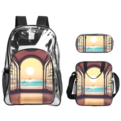 QHZLY Transparentes PVC a Travel Bliss Rucksack Lunchtasche Federmäppchen Set, leicht und langlebig von QHZLY