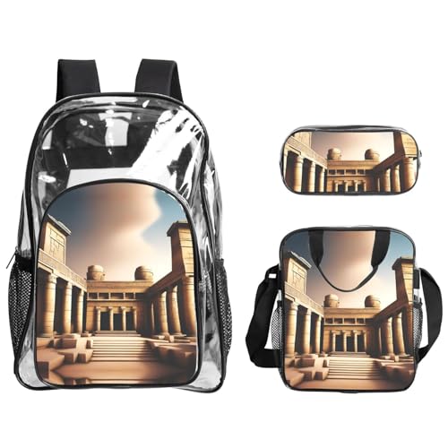 QHZLY Transparentes PVC aAncient Wonders Rucksack Lunchtasche Federmäppchen Set, leicht und langlebig von QHZLY