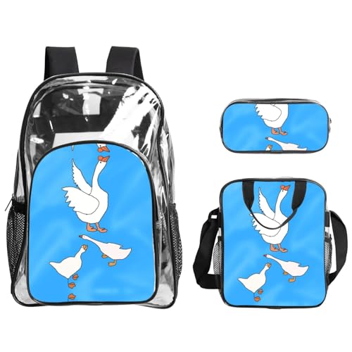 QHZLY Transparentes PVC-weißes Gänsehaus-Rucksack, Lunchtasche, Federmäppchen-Set, leicht und langlebig von QHZLY