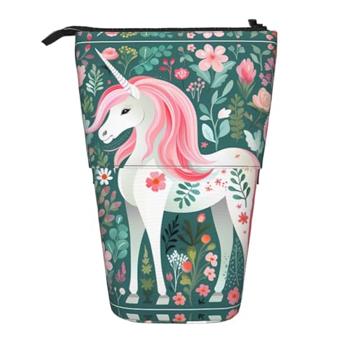 QHZLY Verstellbares Federmäppchen Einhorn mit rosa Haaren mit Reißverschluss, tragbare große Kapazität Aufbewahrung für Schreibwaren von QHZLY