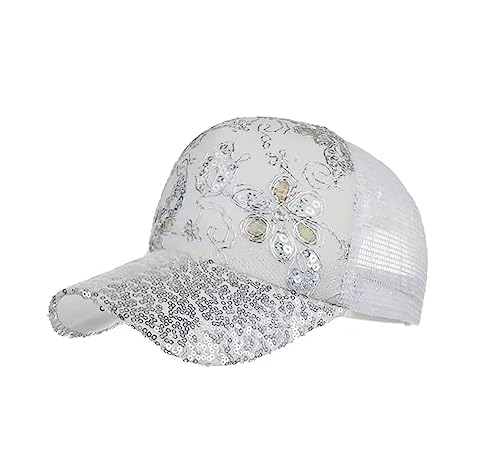 QI YUAN Baseball Cap Damen Mesh Sport Kappe mit Pailletten Frauen Sommer Cap Basecap (Weiß) von QI YUAN
