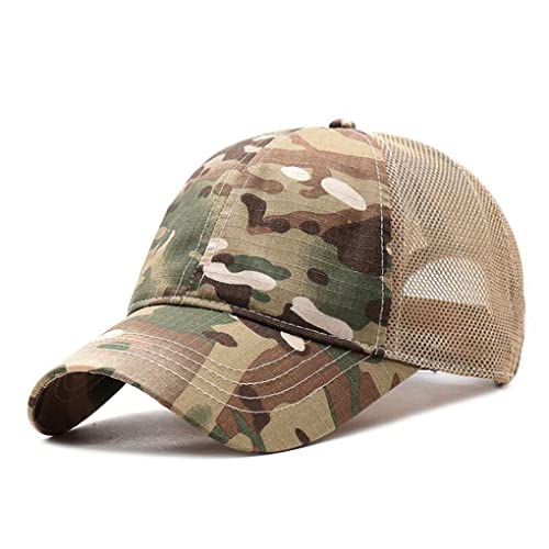 QI YUAN Camouflage Trucker Mesh Cap Basecap Sommer Atmungsaktiv Kappe für Herren (as3, Numeric, Numeric_56, Numeric_59, Armee grün/Khaki) von QI YUAN