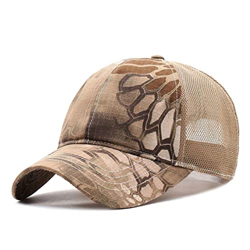 QI YUAN Camouflage Trucker Mesh Cap Basecap Sommer Atmungsaktiv Kappe für Herren (as3, Numeric, Numeric_56, Numeric_59, Khaki) von QI YUAN