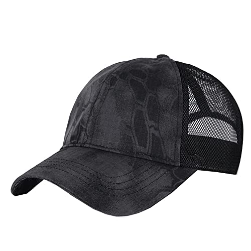 QI YUAN Camouflage Trucker Mesh Cap Basecap Sommer Atmungsaktiv Kappe für Herren (as3, Numeric, Numeric_60, Numeric_63, Schwarz) von QI YUAN