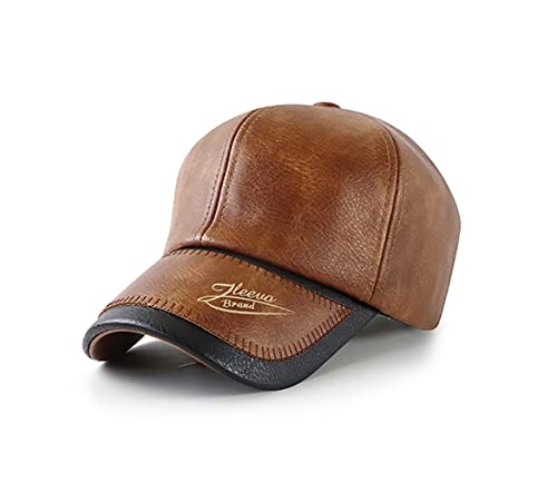 QI YUAN Herren PU Leder Baseball Cap Outdoor Sports Schirmmütze Kappe Herbst und Winter Futter Cap (Braun) von QI YUAN
