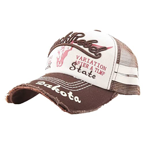 QI YUAN Mesh Cap Damen Sommer Kappe Baseballcap Distressed Trucker Basecap Herren Freizeit Gestickte Schirmmütze (Khaki) von QI YUAN