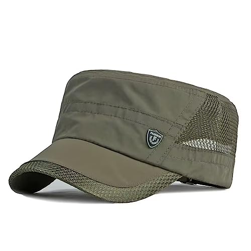 QI YUAN Military Cap Herren Schnell Trocknend Flat Top Army Cap mesh Atmungsaktive Sommer Kappe Draussen Wandern Sportmütze (Armee grün) von QI YUAN