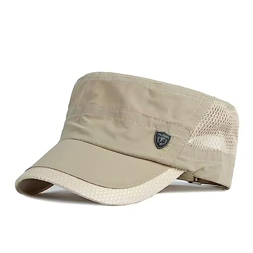 QI YUAN Military Cap Herren Schnell Trocknend Flat Top Army Cap mesh Atmungsaktive Sommer Kappe Draussen Wandern Sportmütze (Beige) von QI YUAN