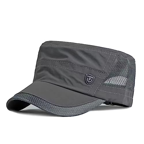 QI YUAN Military Cap Herren Schnell Trocknend Flat Top Army Cap mesh Atmungsaktive Sommer Kappe Draussen Wandern Sportmütze (dunkelgrau) von QI YUAN