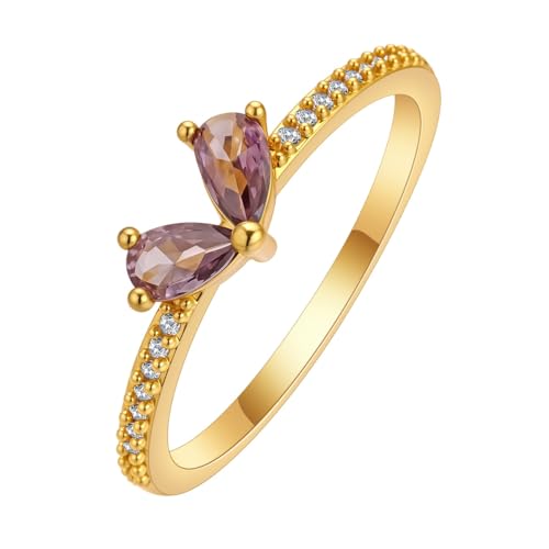 Exquisiter Schmetterlingsförmiger Damenring mit violettem Zirkoniastein – eingelegter Schmuck für Frauen von QIAMNI