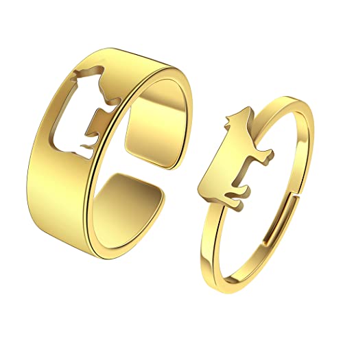 QIAMNI 2 Pcs niedlich Kuh Ringe Edelstahl Paar Ringe für Frauen Männer einstellbar Freundschaft passende Versprechen Ringe von QIAMNI