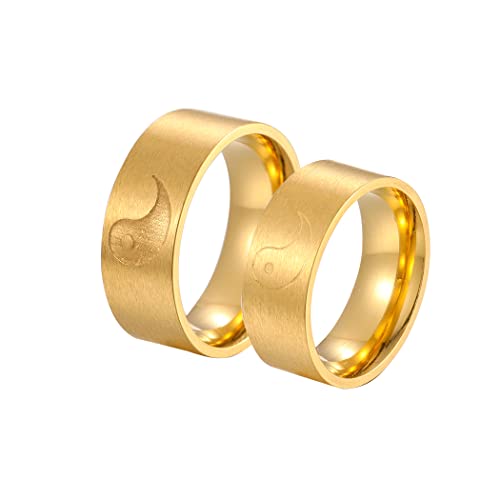 QIAMNI 2 Stück 316L Edelstahl Yin Yang Paar Ring, Alte Chinesische Feng Shui Metaphysik, Geeignet für Die Ehe (Gold) von QIAMNI