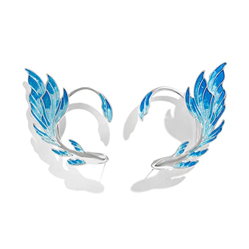 QIAMNI 2 Stück Silberfarbene Öltropfen Goldfisch Ohrclips Bemalte Elfenohrmanschette Kein Piercing Ohrring Set für Frauen Mädchen Geschenk von QIAMNI
