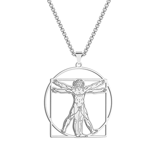 QIAMNI 316L Edelstahl Herren Da Vinci Vitruvian Halskette/Leonardo Da Vinci Halskette/Da Vinci Anhänger für Männer Geschenke (Silber-) von QIAMNI