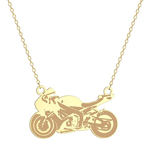 QIAMNI 316L Edelstahl Motorrad Anhänger Halskette Hochglanzpoliert Motorrad Charm Motorrad Punk Rock Gothic Schmuck (Gold) von QIAMNI