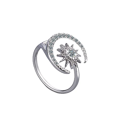 QIAMNI 925 Sterling Silber Offener Pentagramm Stern Ring Größe Verstellbar für Frauen Mädchen Geburtstagsgeschenk Kunststoff, Kunststoff von QIAMNI