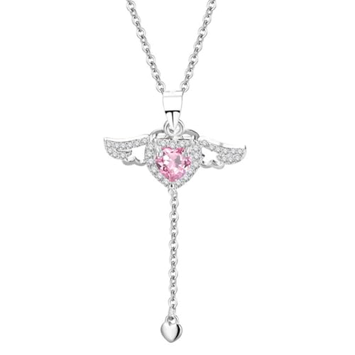 QIAMNI Amorherz-Halskette für Damen und Mädchen, Engelsflügel-Anhänger, Halskette, dianty geomertischer Schmuck, Liebhaber, Geschenk, Versilbert von QIAMNI