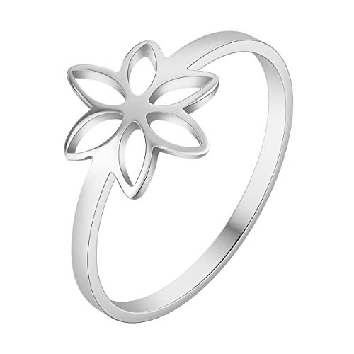 QIAMNI Blume Ring Zarte, einfache Midi-Ringe Nicht verstellbare Ringe aus Edelstahl Durchbrochene Blumenringe (silver) von QIAMNI