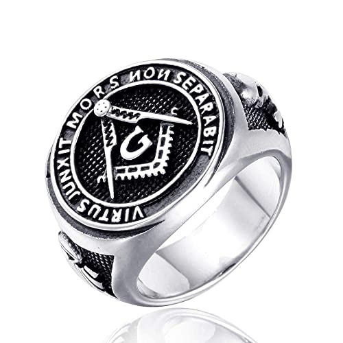 QIAMNI Edelstahl-Freimaurer-Ring für Männer, Vintage-Freimaurer-Symbol, Freimaurer-Ringe, Hip-Hop-Retro-Ring, religiöser Biker-Ring, Schmuck, Geschenk für Männer und Jungen, Größe 12, Edelstahl von QIAMNI